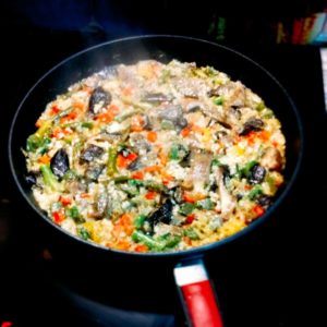 Arroz con seta de cardo y espárragos